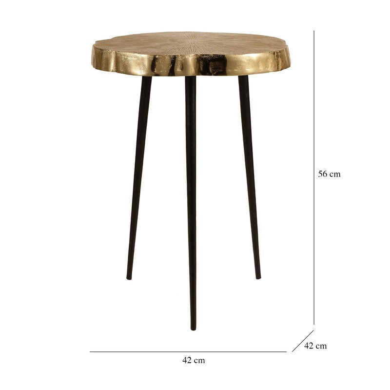 Wooden Log Top Aluminum Side Table - Gold media 7