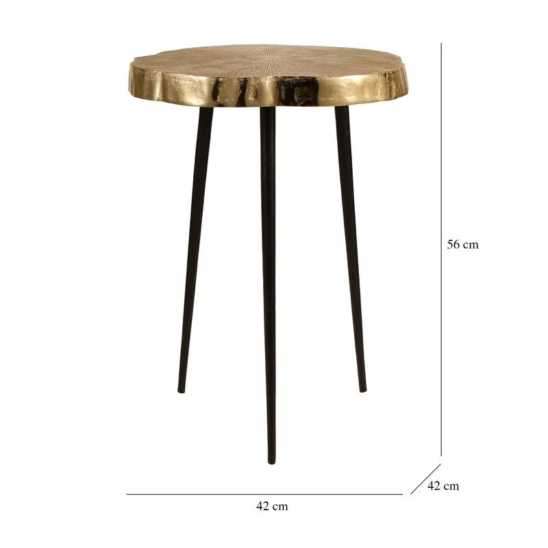 Wooden Log Top Aluminum Side Table - Gold media 7