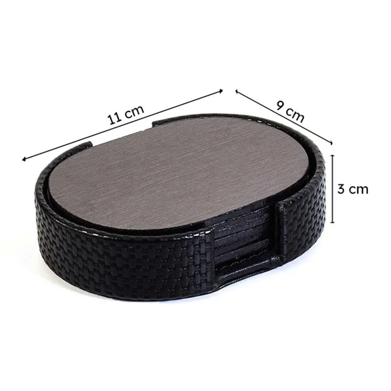 Tishue Faux Leather Coaster (Black) - Seven Piece Set media 10