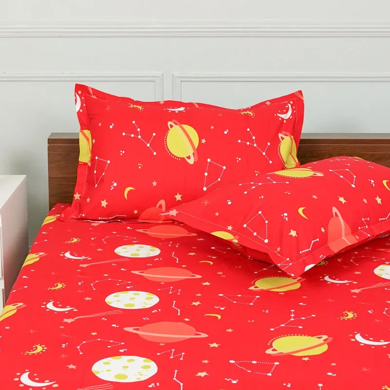 Galaxy Ride Kids Neon Print Cotton Bedsheet (Red) - 144 TC media 4