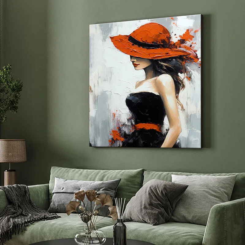 Fashion Lady With Hat Wall Painting media 4