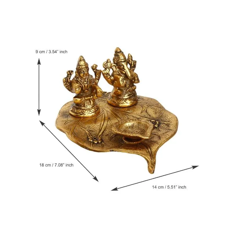 Sacred Lakshmi Ganesha Idol Metal Diya Stand - Gold media 5