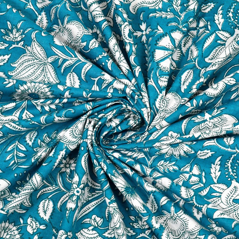 Blossomar Cotton Bedsheet (Teal,White) - 240 TC media 5