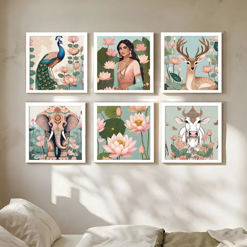 Temple Garden Paper Wall Painting With Frame - Set Of Six media 4