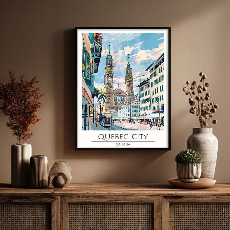 Vintage Quebec City Framed Canvas Wall Painting media 3