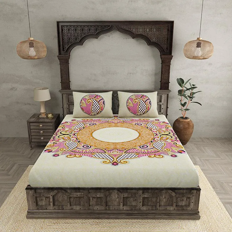 Padmini Pride Ethnic Cotton Bedsheet (Pink) - 140 TC media 5