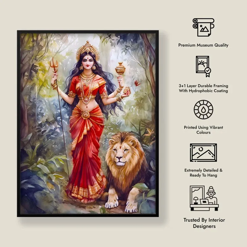 Jagat Janani Spiritual Archival Paper Wall Painting With Frame - Black media 8