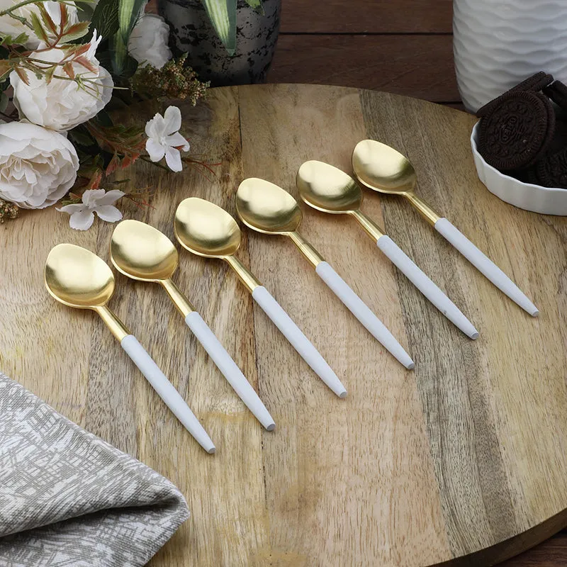 Stirling Stainless Steel Spoon Set (Gold & White) - Set Of Six media 1