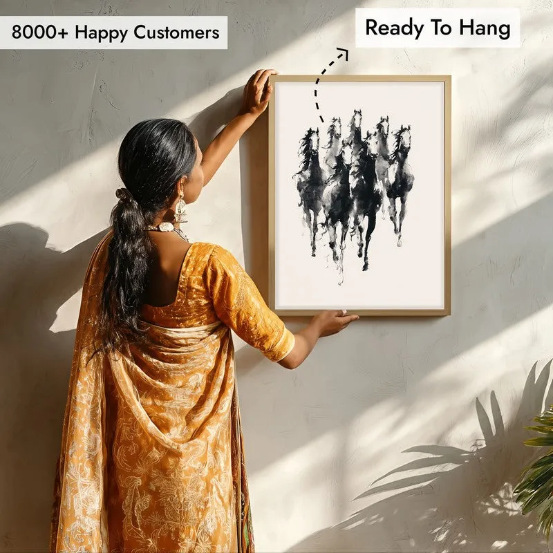 Vintage Horse Gallop Wall Painting With Brown Frame media 8