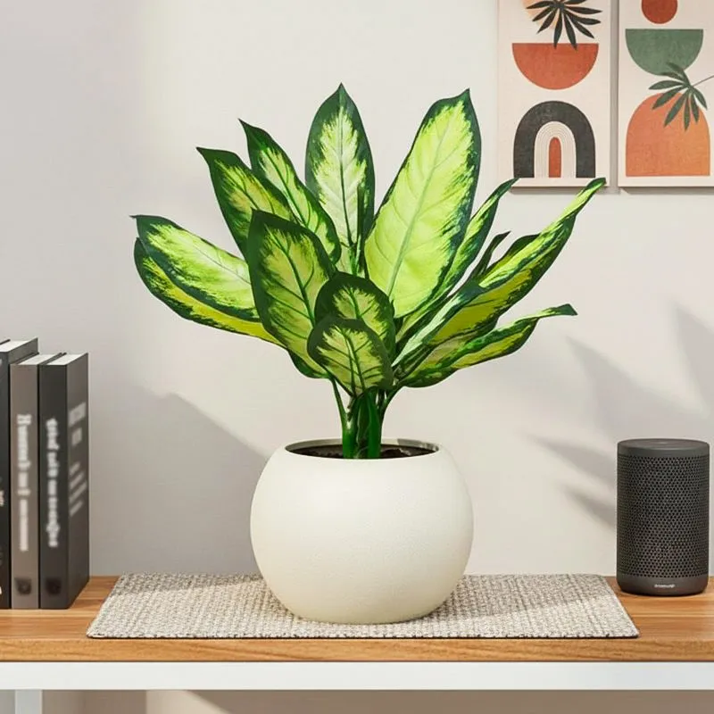 Faux Dracaena Artificial Plant With Black Fiber Pot - 1.7 Feet media 1