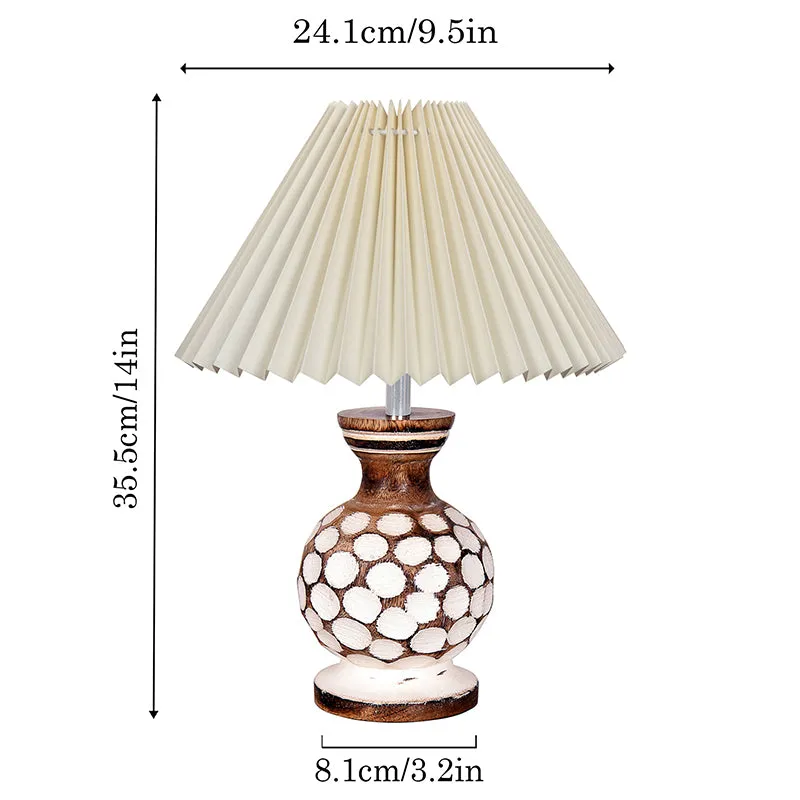 French Pleat Bubble Wooden Table Lamp - Ivory,Brown,White media 5