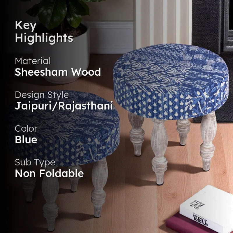 Savex Sheesham Wooden Stools (Blue) - Set Of Two media 2