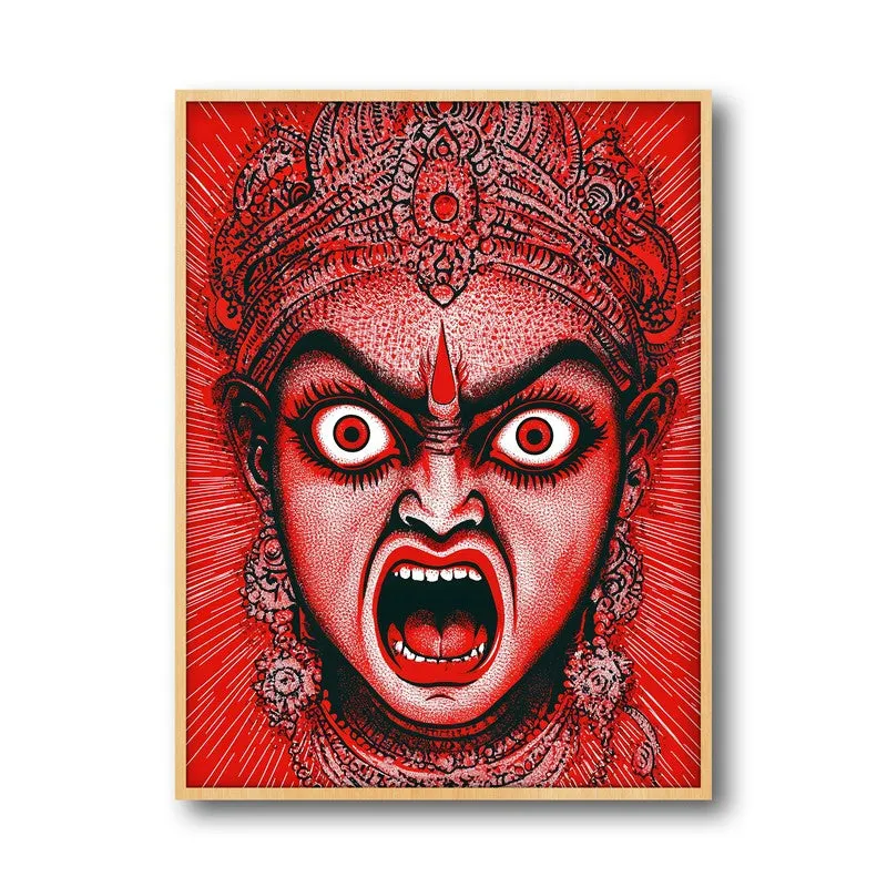 Rudra Mahakali Spiritual Archival Paper Wall Painting - Natural Brown Frame media 5