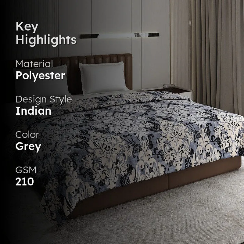 Monte Carlo Symmetry Indian Motif Print Polyester Blanket (Grey) - 210 GSM media 2