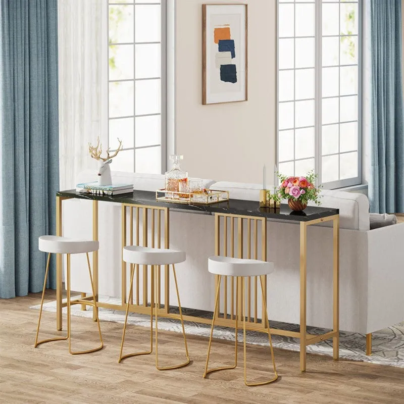 Narrow Long Metal Console Table with Black Marble Top (Gold) - Large media 4