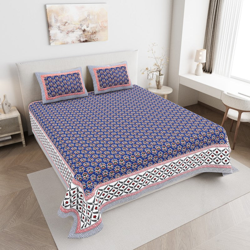ImperialComfort Cotton Bedsheet (Indigo) - 144 TC - Queen/Double