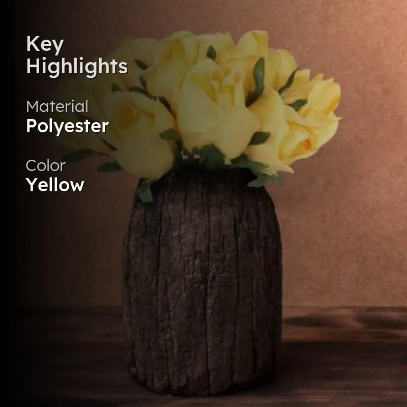 Faux Tube Artificial Polyester Rose Bunch (Yellow) - Set Of Twelve media 2