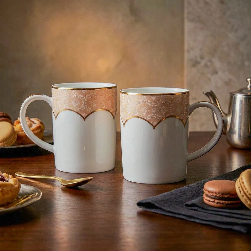 Gilded Legacy Slim 24k Gold Brushed Porcelain Coffee Mug (280 mL Each/Peach) - Set Of Six media 3