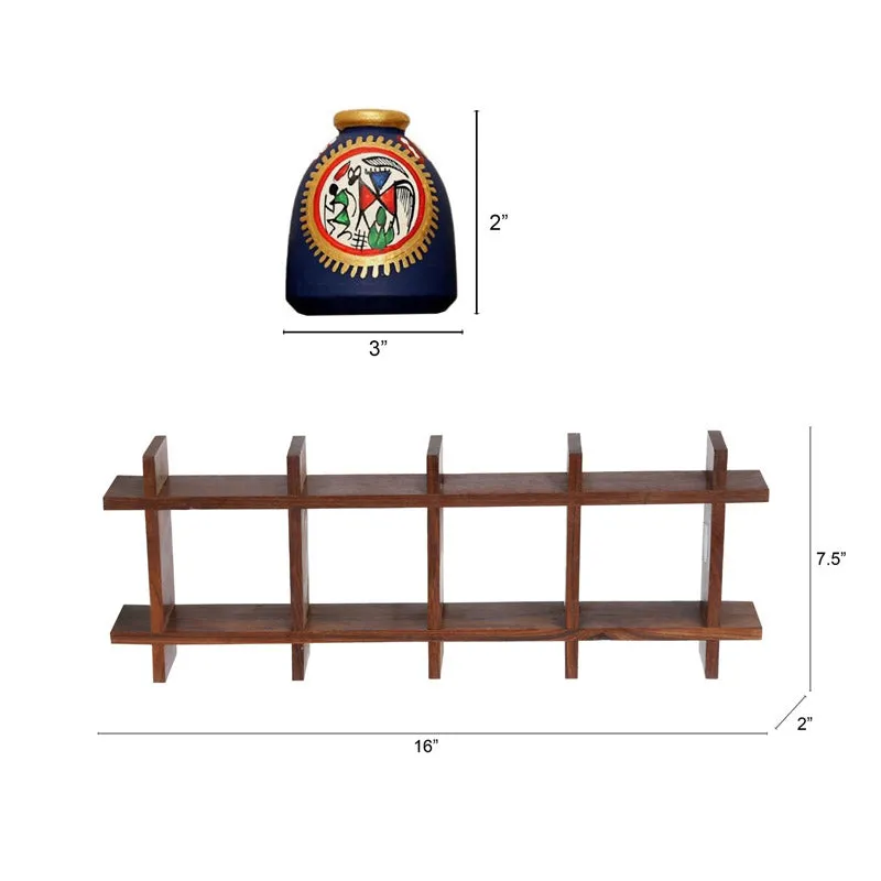Indradhanu Terracotta & Wood Wall Shelf With Bharni - Nine Piece Set media 6
