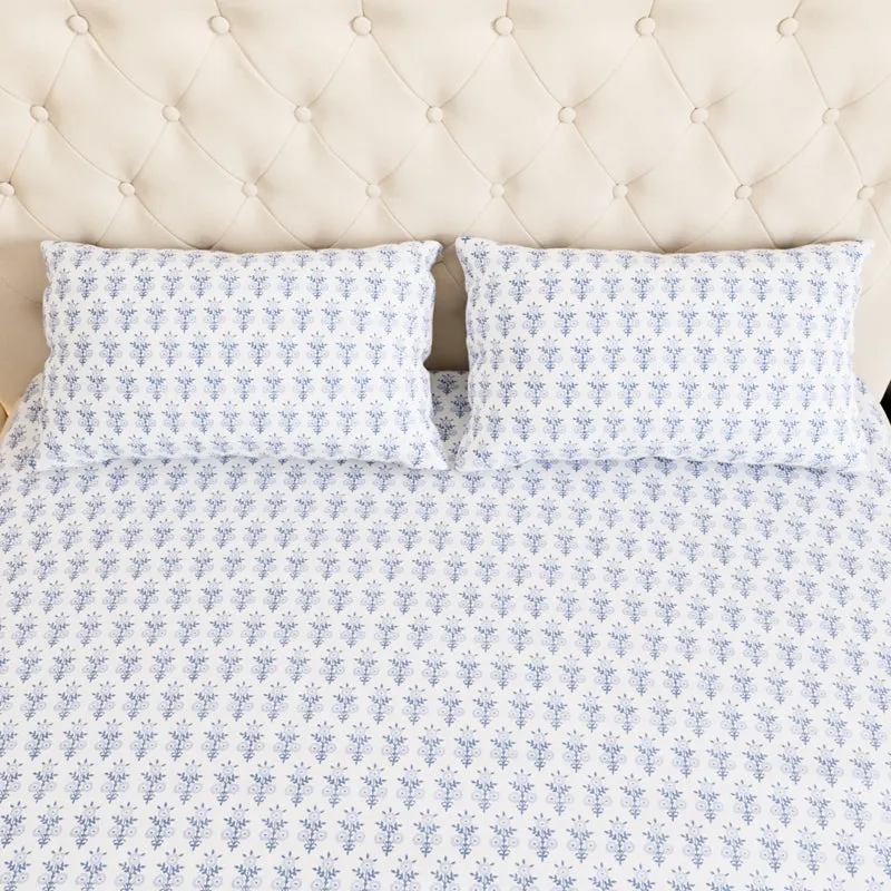 Bloom Ethnic Cotton Bedsheet (Blue) - 180 TC media 5