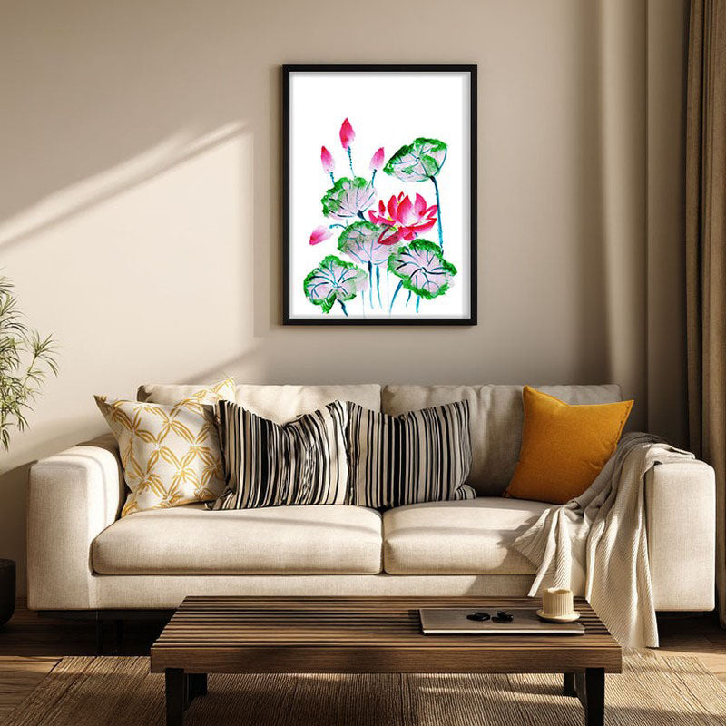 Lotus & Buds Archival Paper Wall Art With Frame