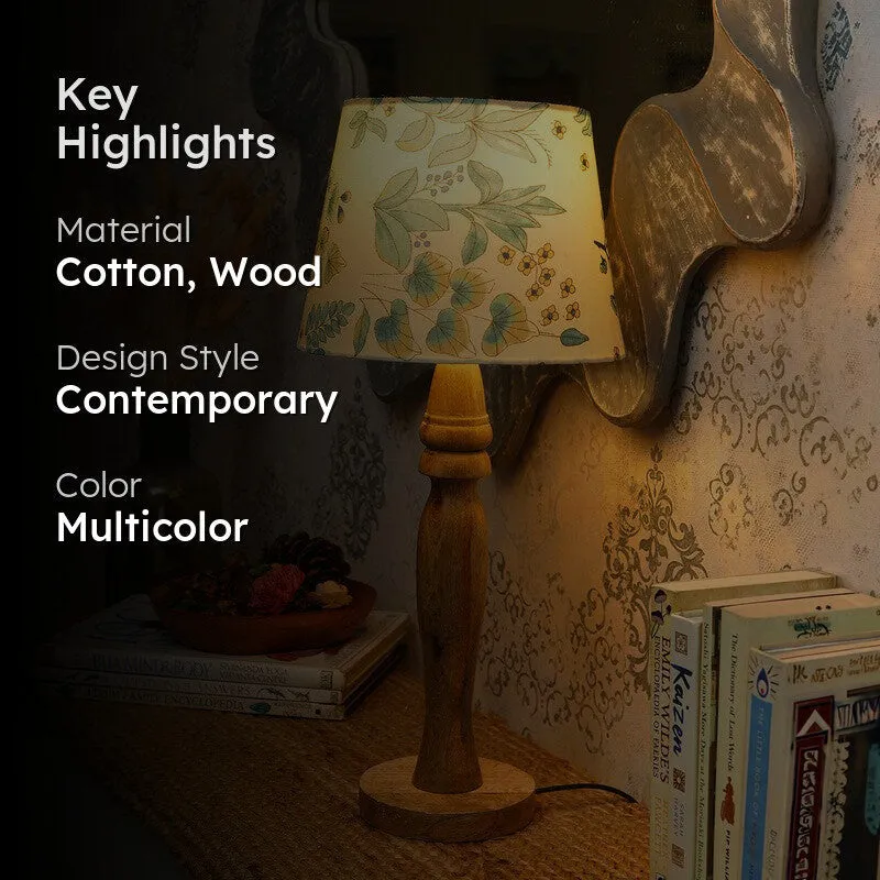 Gardenia Wooden Base Cotton Table Lamp - Multicolor media 2