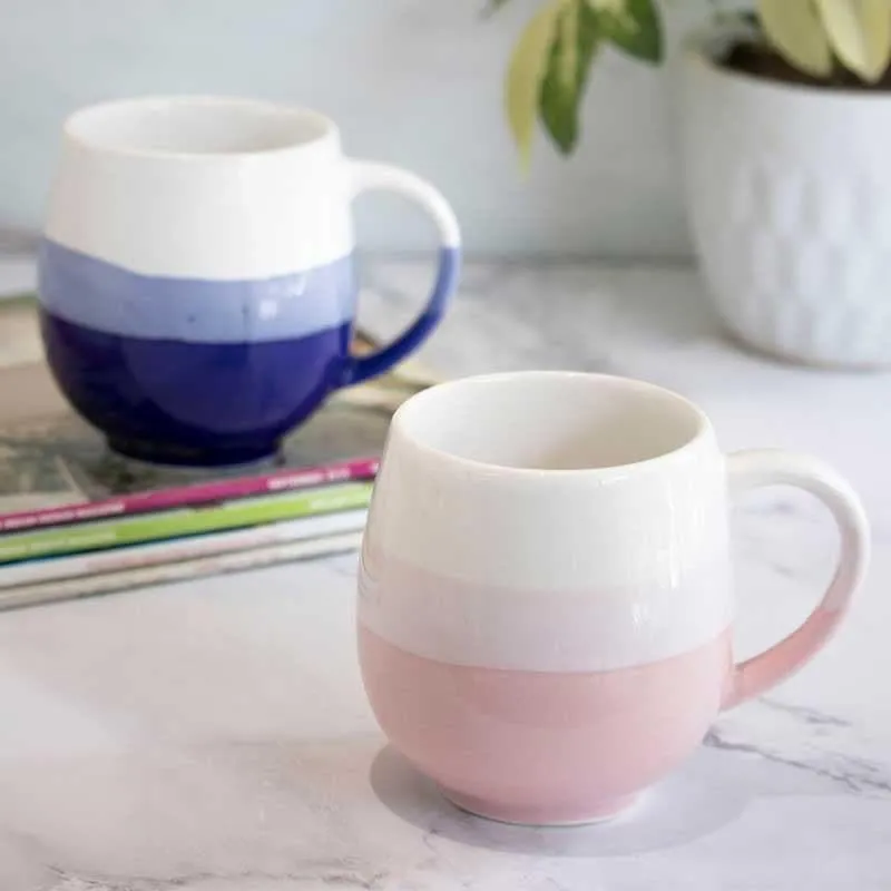Wave Stoneware Coffee Mug (440 mL Each/Blue,Pink) - Set of Two media 3