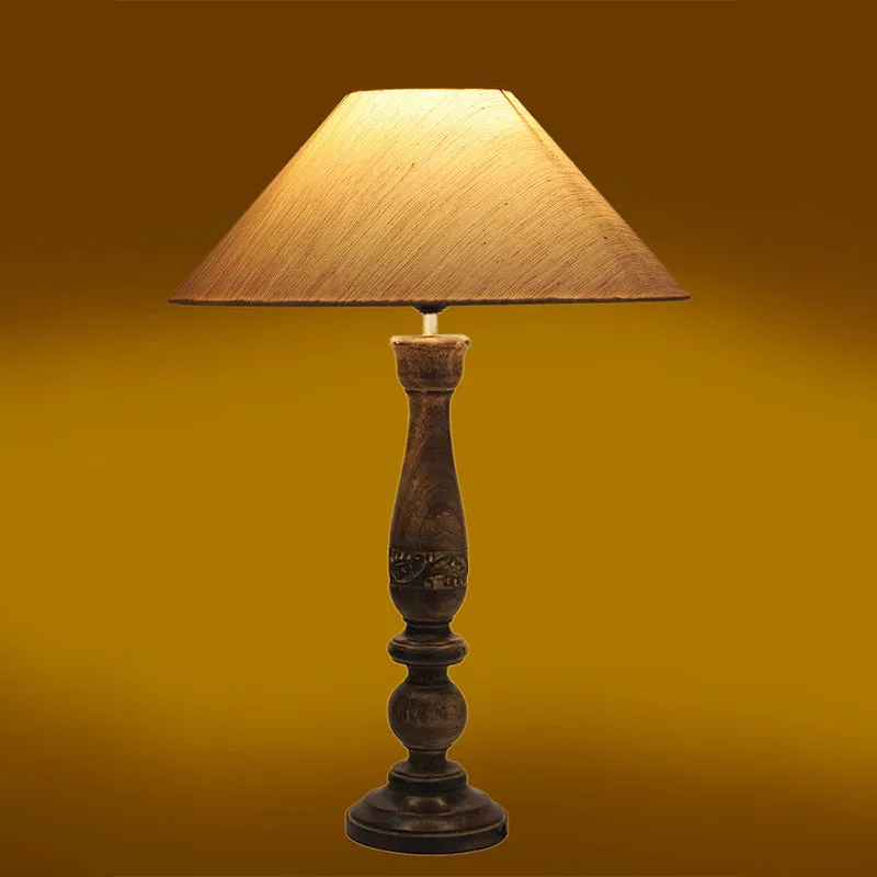 Nihara Wooden Fabric Table Lamp - Beige,Brown media 1
