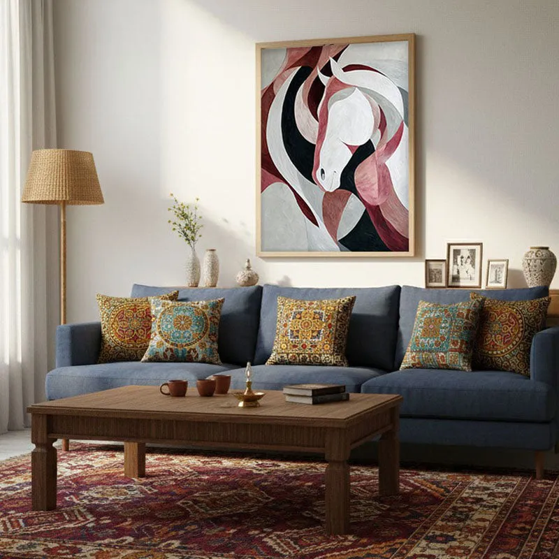 Ethereal Flow Horse Wall Painting With Brown Frame media 3