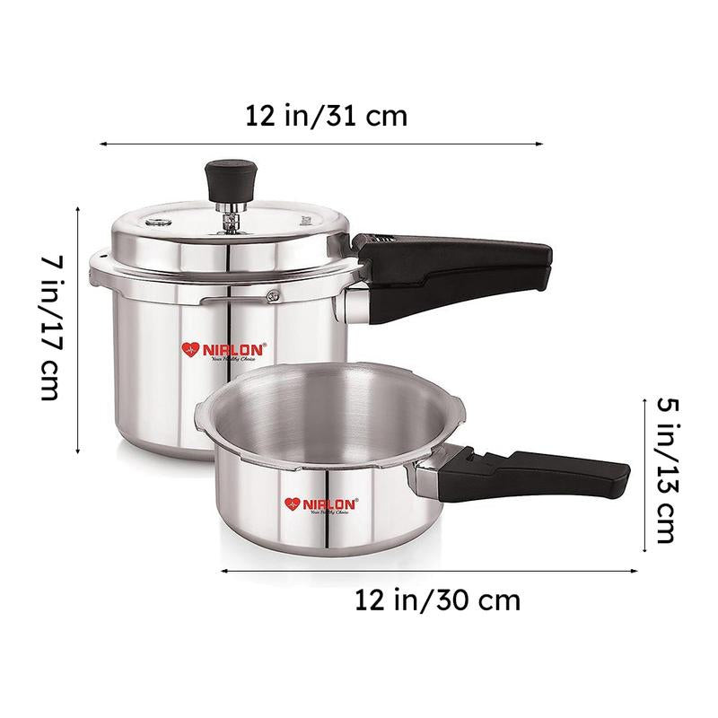 Nirlon Steel Shine Pressure Cooker(3L/2L) - Set Of Two media 11