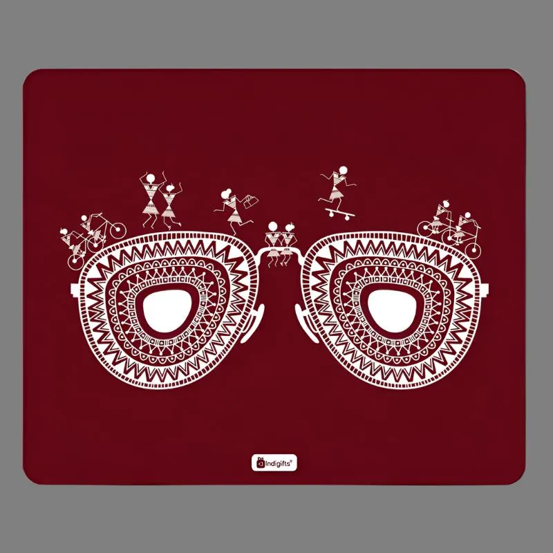 Warli Hippie Mouse Pad - Red media 1