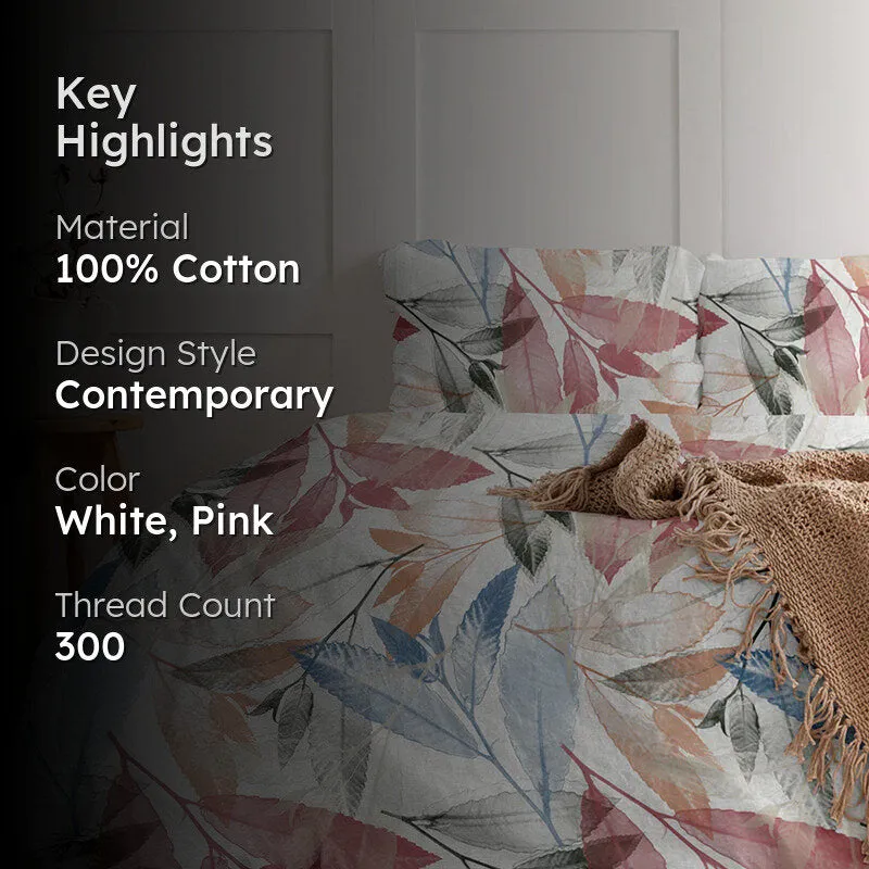 Botanical leaf print duvet cover displayed on a styled bed