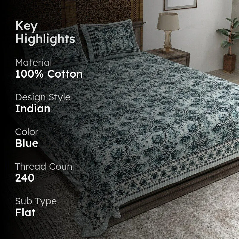 Loomet Cotton Bedsheet (Navy) - 240 TC media 2