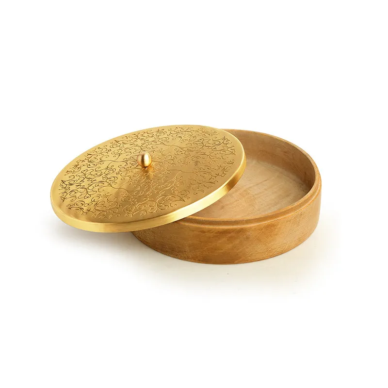 Shahi Rasoi Mango Wood & Brass Roti Box media 3