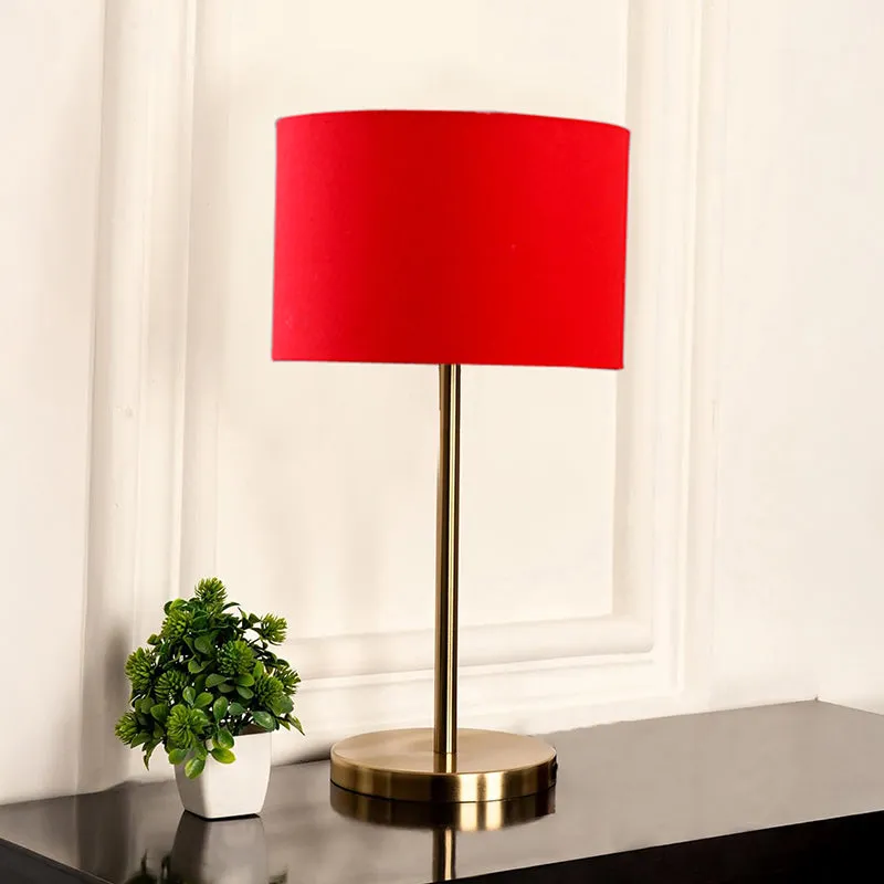 Glow Mesa Cotton & Metal Table Lamp (Drum) - Red,Gold media 2