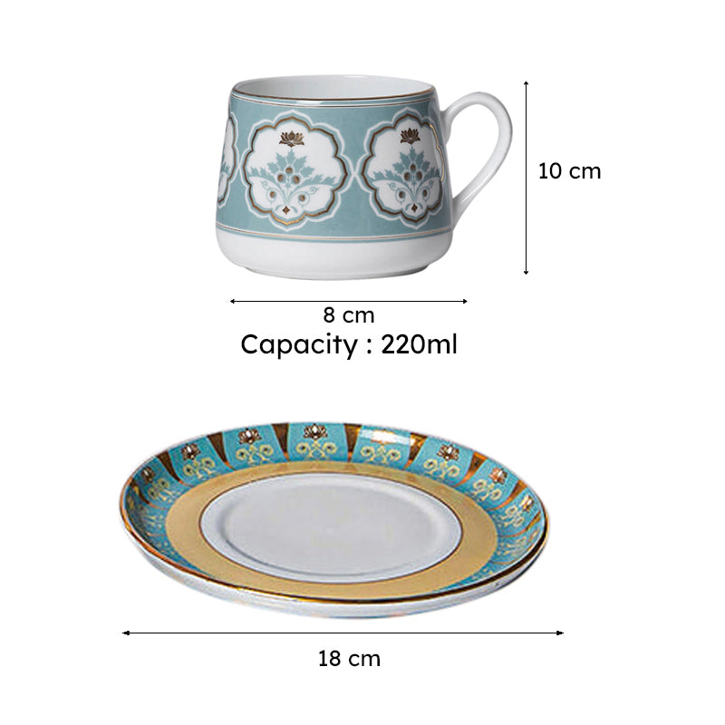 India Circus Pearl Mist Bone Chine Cup And Saucer Set (180 mL Each) - Set of Four media 7