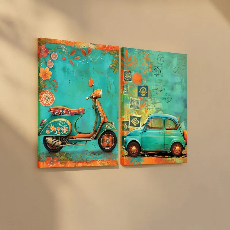 Vintage Ride Canvas Wall Art - Set of Two media 5