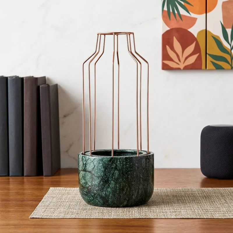 Copper Mesh Eartha Hand Crafted Marble Planter - Green media 1