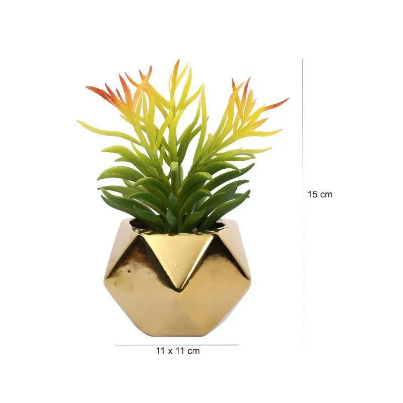 Faux Euphorbia In Gold Ceramic Pot - 16 cms - 4