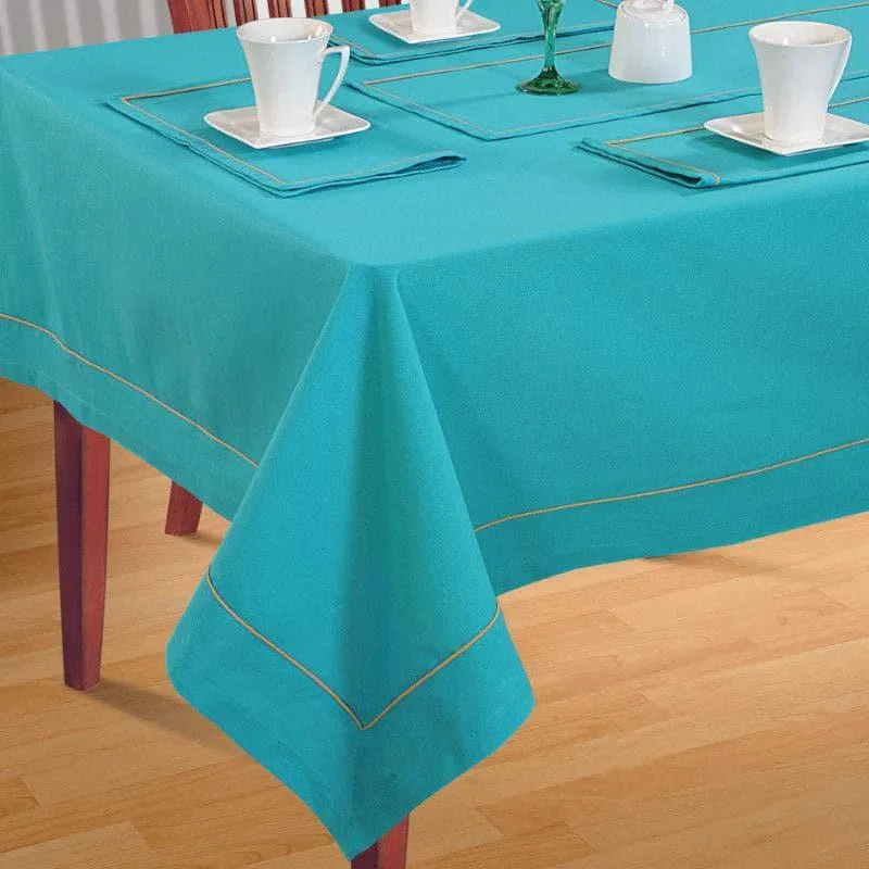 Swayam Pristine Solid Table Cover (Blue) - Six Seater media 1