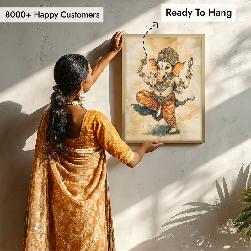 Shiva Shankari Spiritual Archival Paper Wall Painting - Natural Brown Frame media 7