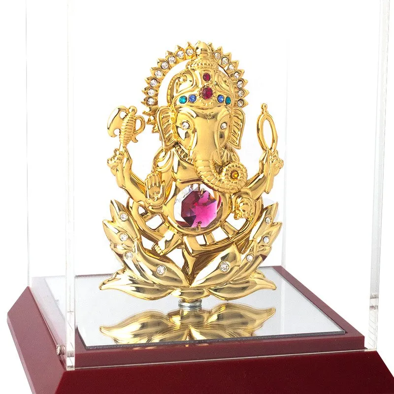Golden Ganesha 24K Gold Plated Mild Steel Showpiece (Pink) media 5