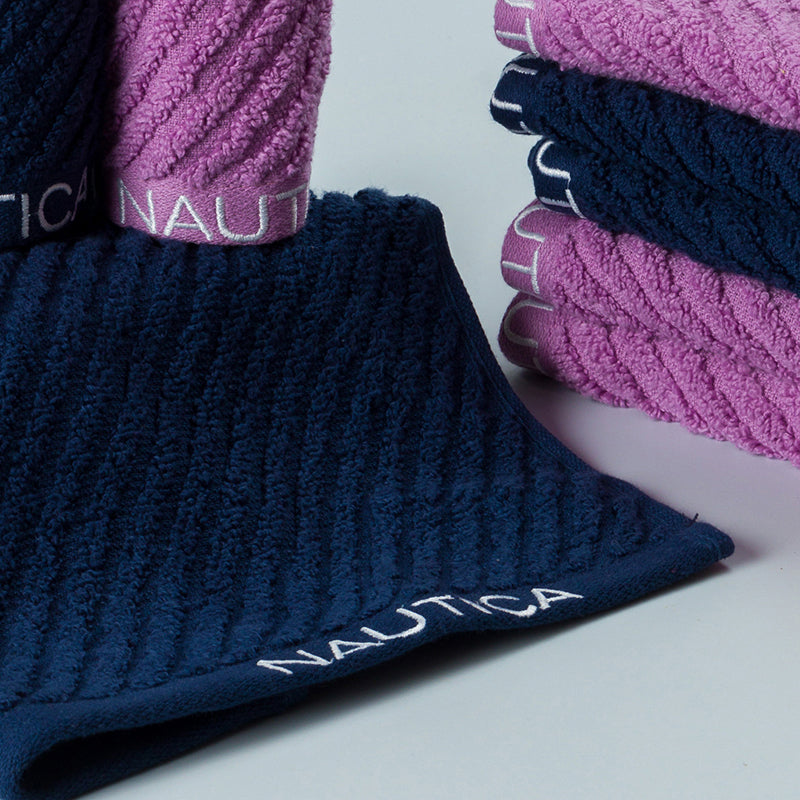 Nautica Riviera Soft Cotton Face Towel (Navy Blue & Lilac) - Set Of Eight media 3