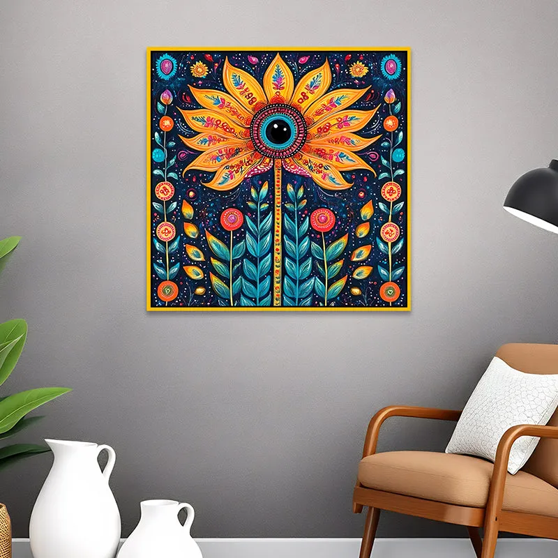 Sunflower Trance Canvas Wall Painting With Frame - Gold media 4