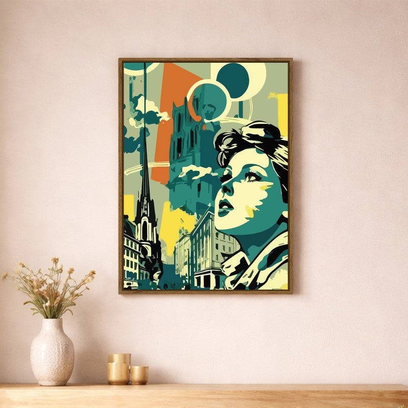 Skyline Lady Canvas Wall Art With Frame