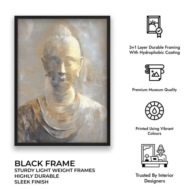 Serene Buddha In Golden Calm Wall Painting With Black Frame media 9