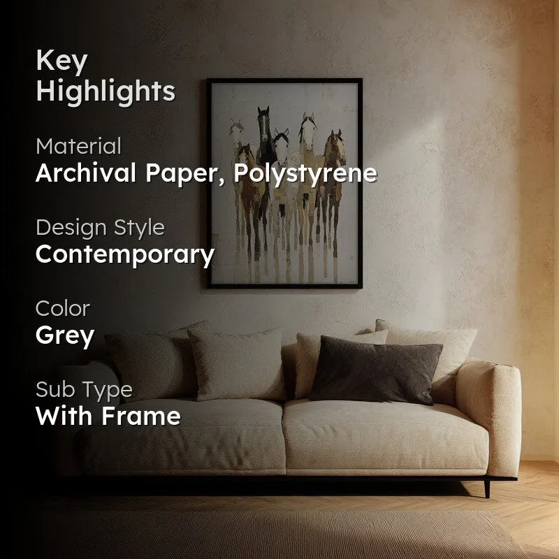 Flowing Horse Wall Painting With Black Frame media 2
