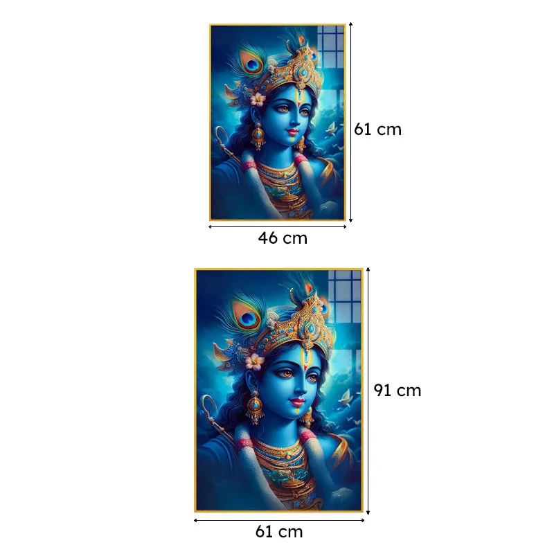Ethereal Krishna Spiritual Canvas Wall Art With Frame - Gold media 7