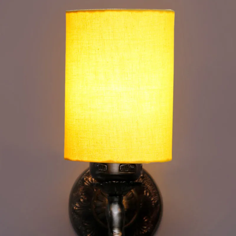 Amro Retro Cylindrical Fabric & Metal Wall Lamp - Yellow media 4
