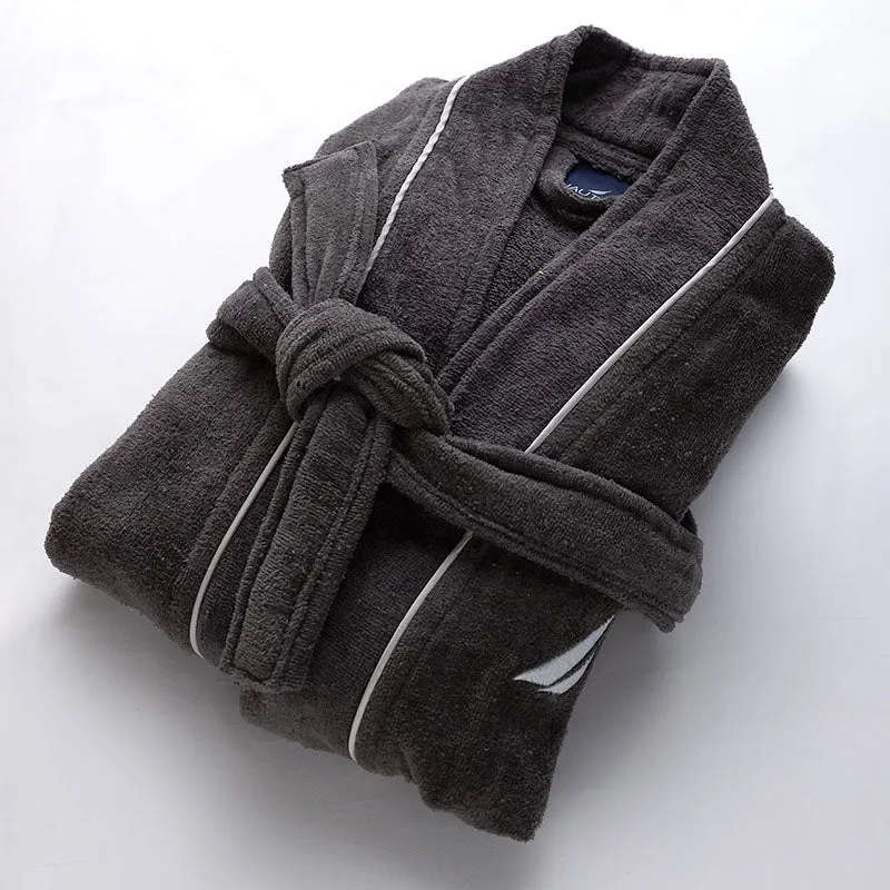 Nautica Men's Cashmere Dreams Cotton Bath Robe - Dark Grey media 7